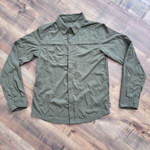 REI Co-op Sahara Solid Long Sleeve Shirt BOYS LARGE Vented UPF Army Green Scouts